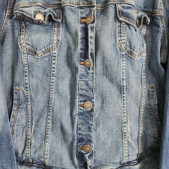 Torrid Women's Denim Jacket Plus Size 2 Medium Wash Stretch Long Sleeve Trucker - Picture 5 of 12